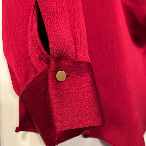 Donna Karan Long Sleeve Top with Gold Buttons/Tie Front Detail Size S EUC - Picture 3 of 7